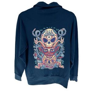 El Jefe Peralvillo Sweatshirt Women M Blue Sugar Skulls Mexico Day of the Dead